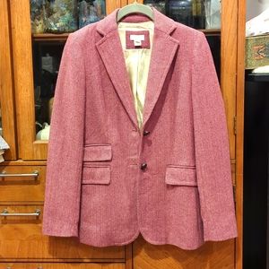 J Crew pink/burgundy Keating boy blazer with elbow patches 0 herringbone tweed